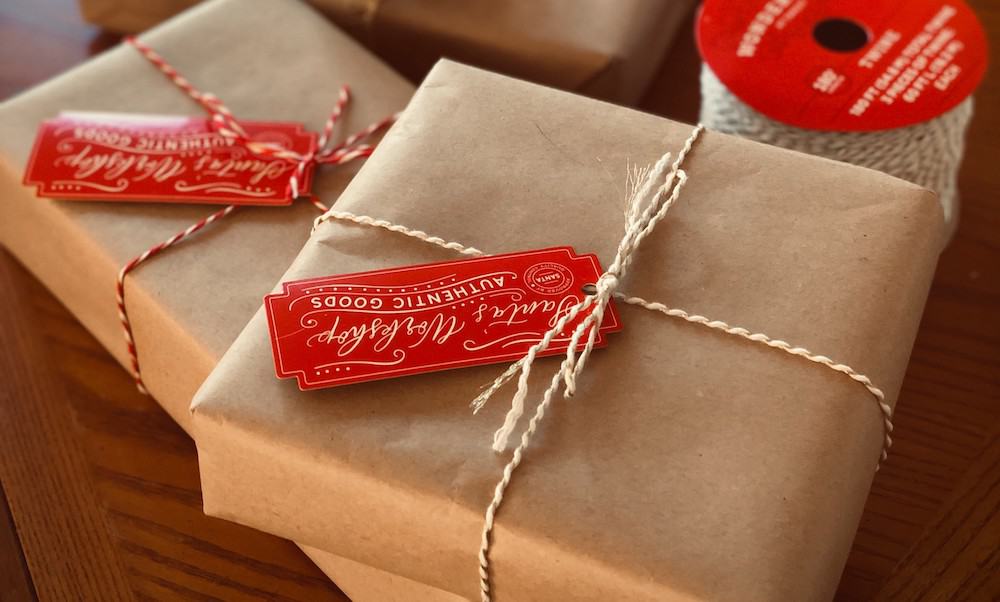 Gifts wrapped in brown paper
